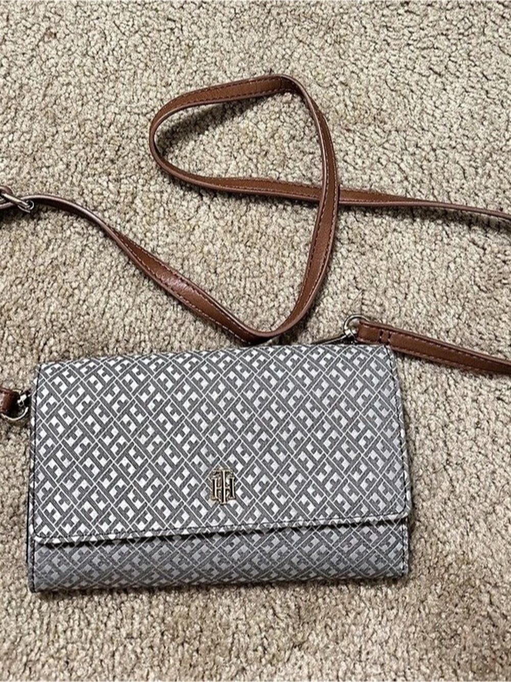 Tommy Hilfiger Monogram Crossbody Bag Gray & Brown